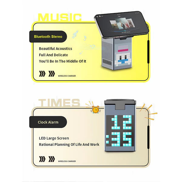 3 in 1 Magnetic Charger with Alarm Clock & Bluetooth Speaker for Apple